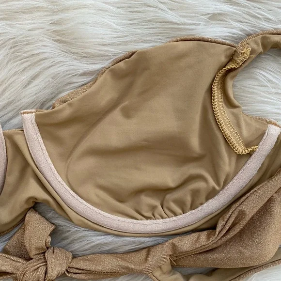Vitamin A Golden Glow Gold Metallic Demi Bikini Top Underwire Swimsuit - Picture 10 of 12